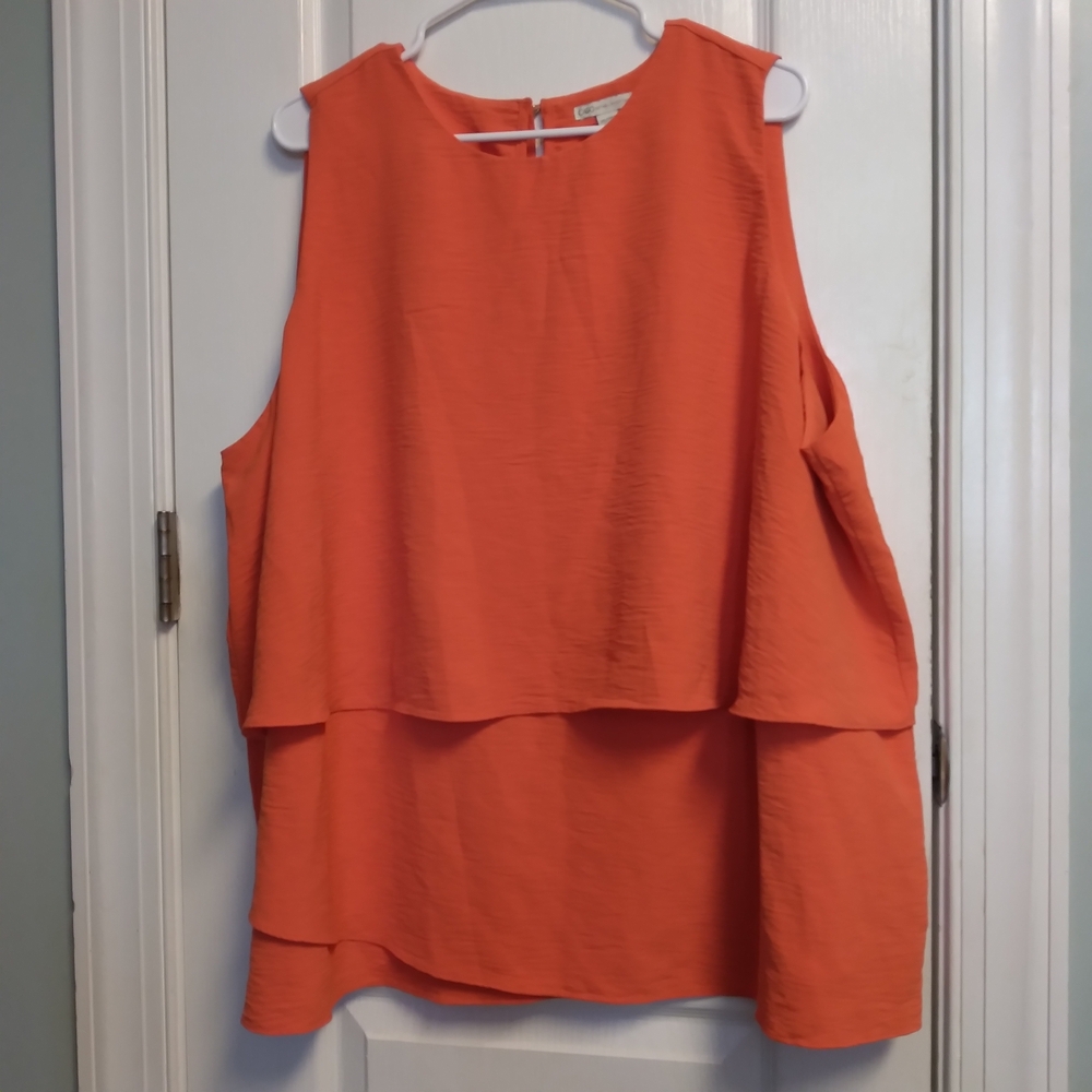 Women's Tiered Sleeveless Tank Top in Orange 26/28 Asymetrical